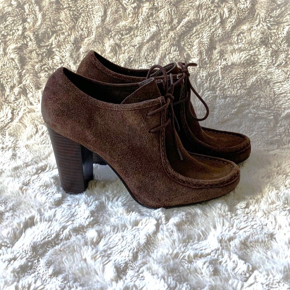 Ralph Lauren Samara Brown Suede Lace Up Boot with Heel